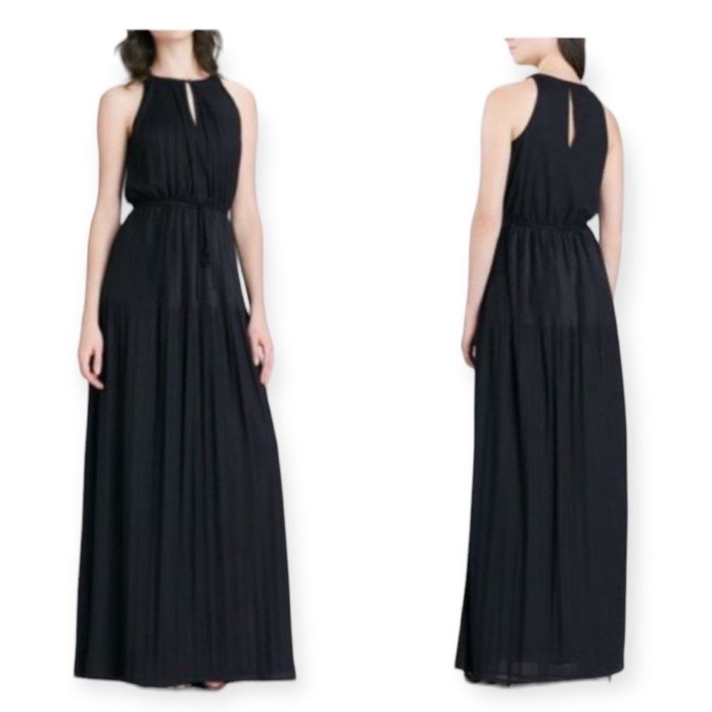 Shoshanna‎ dress Black Joyce Jersey Pleated Maxi Dress, size S, Halter Neck.